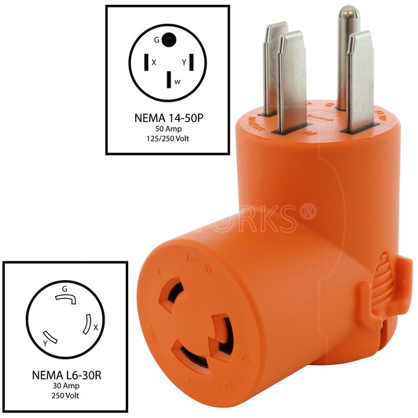 Adapter 14-50P Plug To L6-30R 3-Prong 30A 250V Locking Female